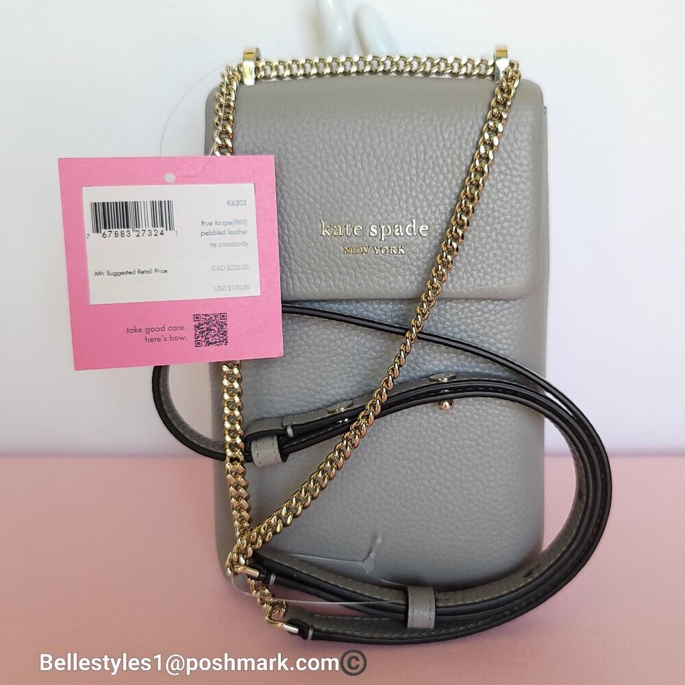 KATE SPADE Bradley North/South Pebbled Leather Phone Crossbody-True Taupe πβ - Picture 15 of 16